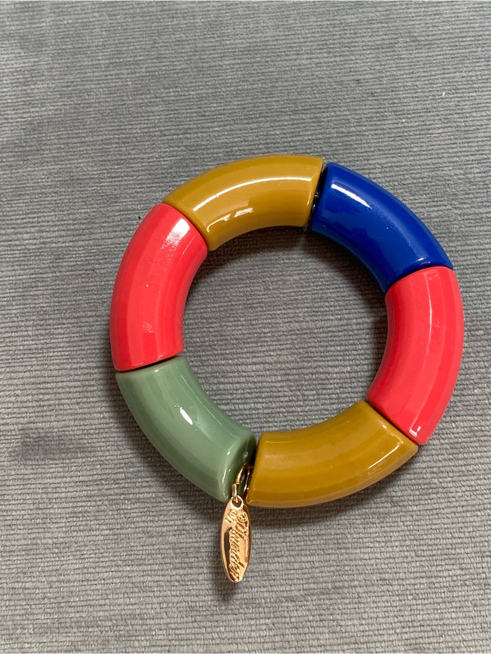 Plunder Colorblock Resin Elastic Cuff Bracelet in Coral, Mustard, Cobalt & Sage